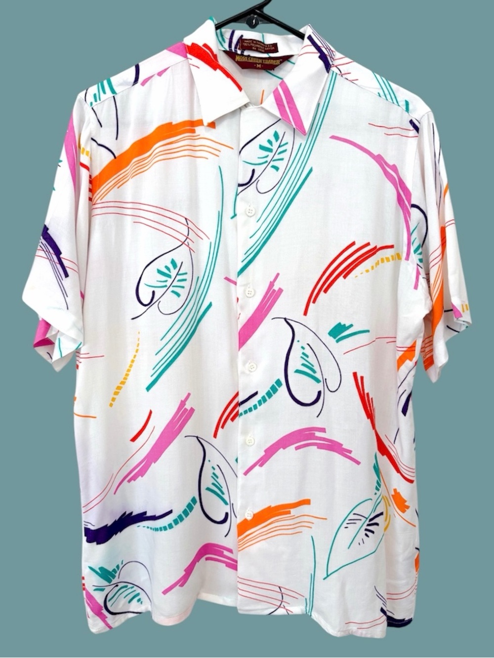 90s vintage colorful leafy brushstroke button up shirt
